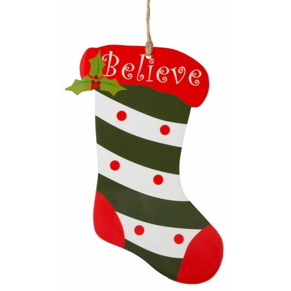 Χριστουγεννιάτικη Κρεμαστή Κάλτσα, με Επιγραφή "Believe" (15cm)